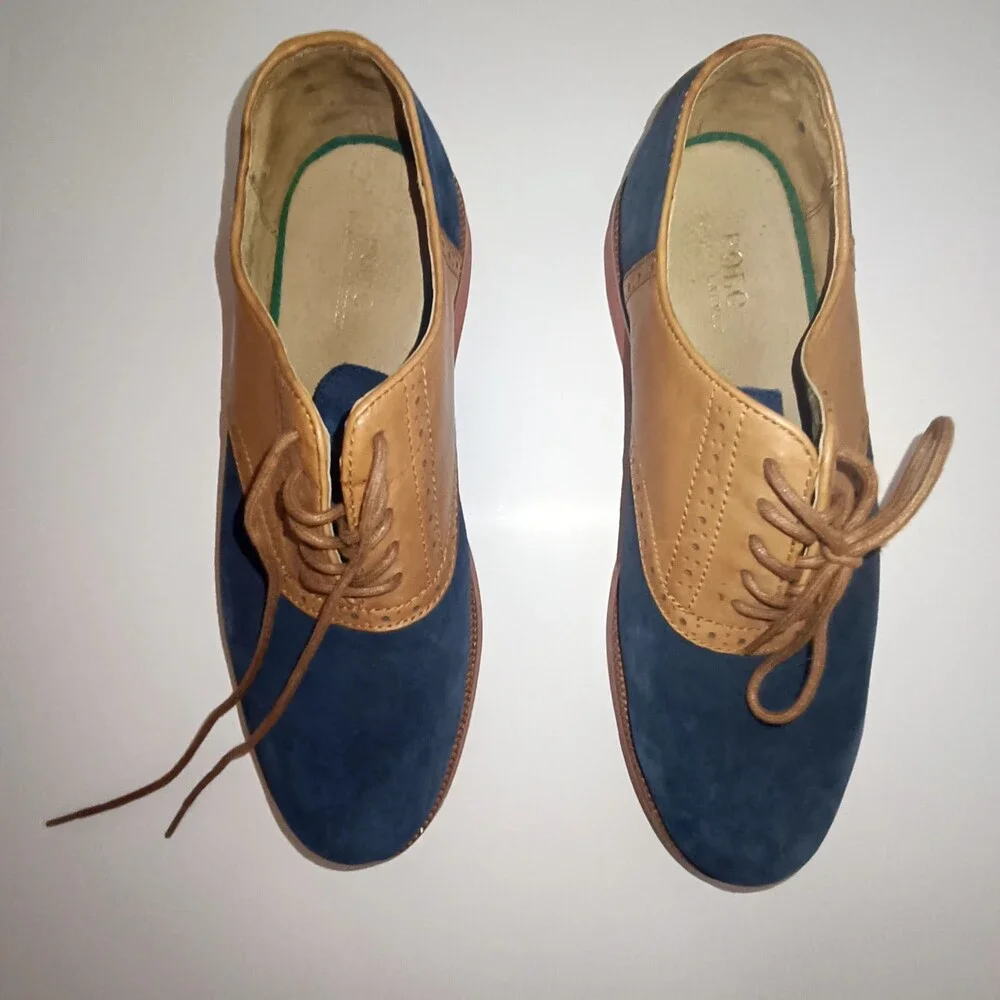 Polo Ralph Lauren Blue & Tan Leather Suede Oxfords US 12